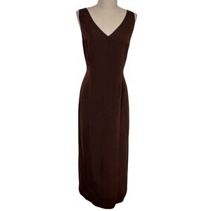Deane & White Brown Linen Blend Sleeveless‎ Midi Dress Size 12 Lined Career Fall
